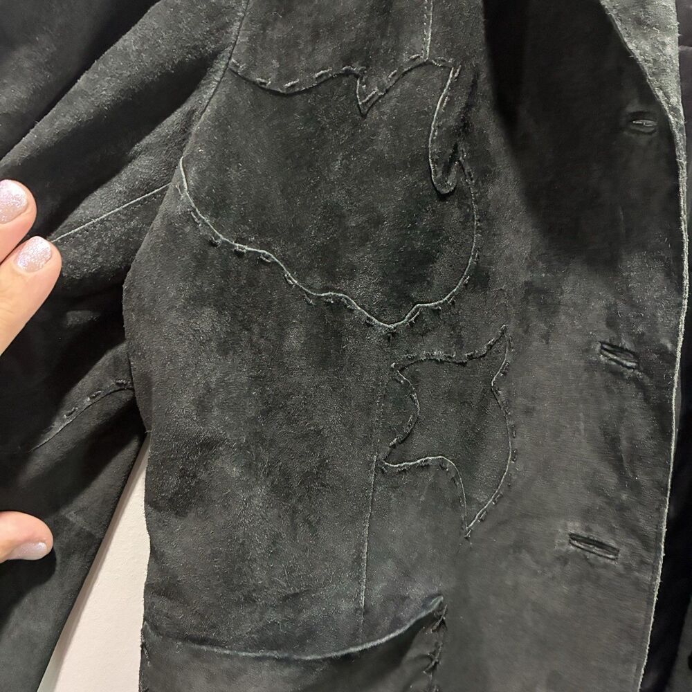 Think Tank 100% Suede Black Artisan Blazer Jacket Raw Edge Western Women’s L - Picture 12 of 16